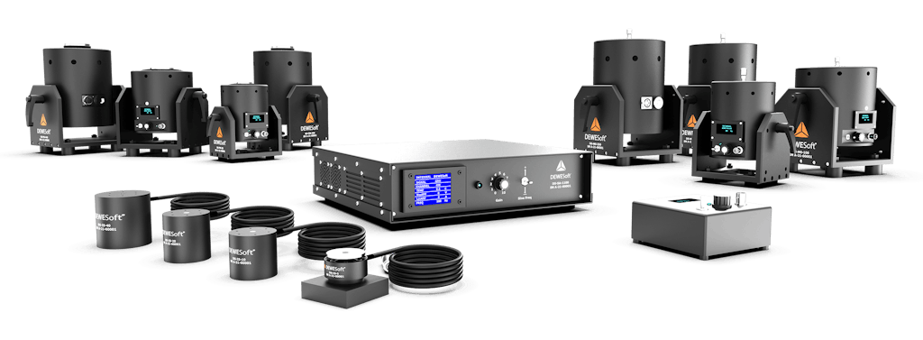 Dewesoft ofrece una gama de agitadores modales e inerciales con amplificadores integrados, así como agitadores compactos de imanes permanentes que se pueden utilizar para pruebas modales y de vibración.