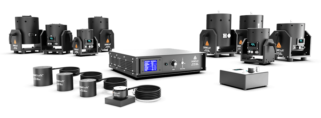 Dewesoft offre una gamma di agitatori modali e inerziali con amplificatori integrati, nonché agitatori a magneti permanenti compatti che possono essere utilizzati per test modali e di vibrazione.