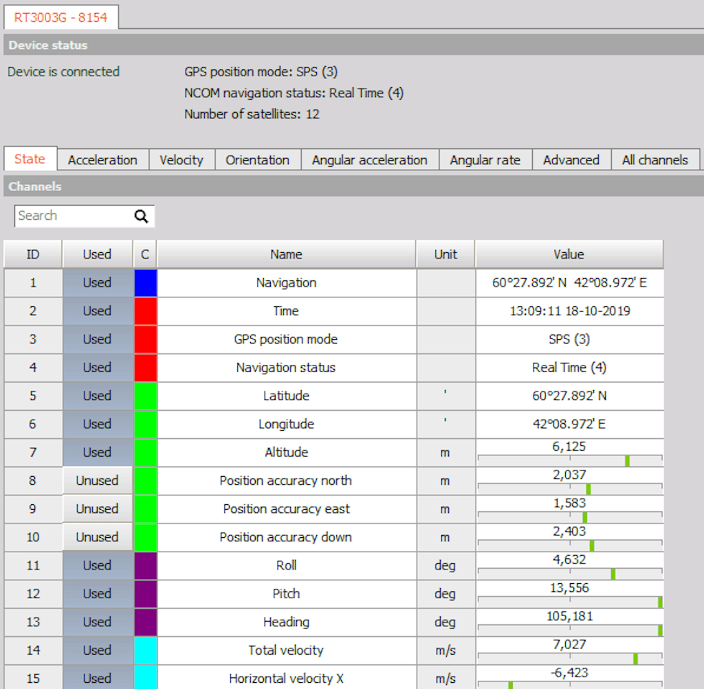 OxTS menu de configuration