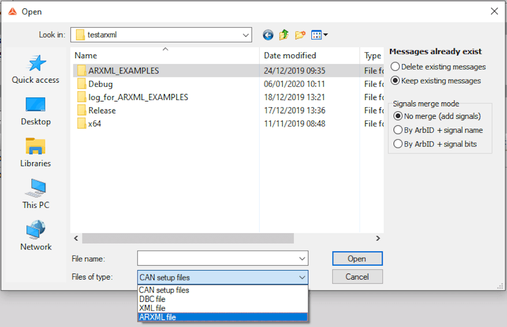 ARXML file import option