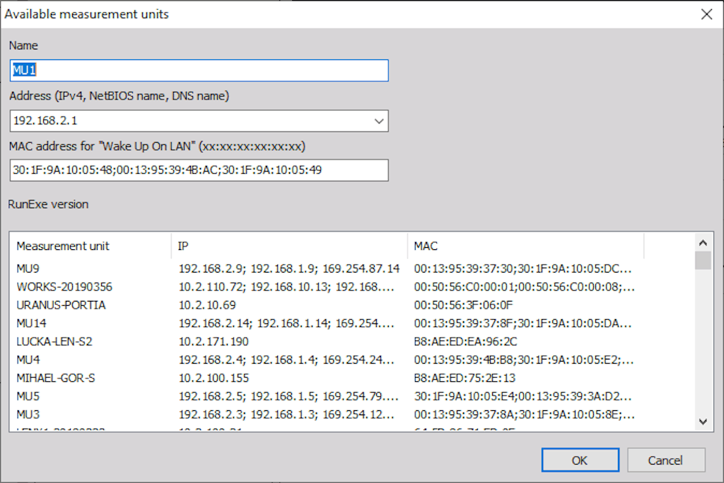 Menu para adicionar unidades de medida