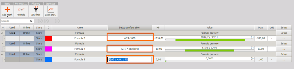 Configuração da fórmula