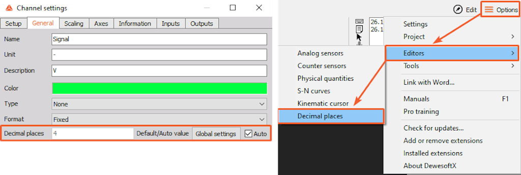 Accessing the Decimal places editor