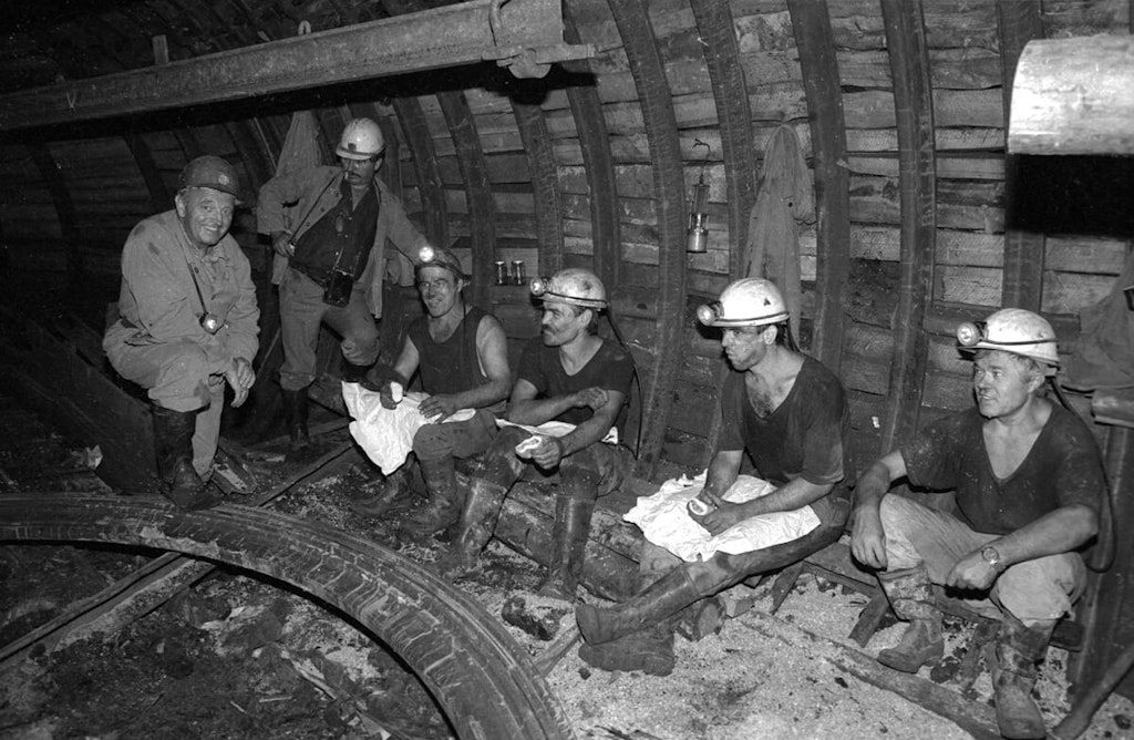 Miners during their lunch break inside the mine.