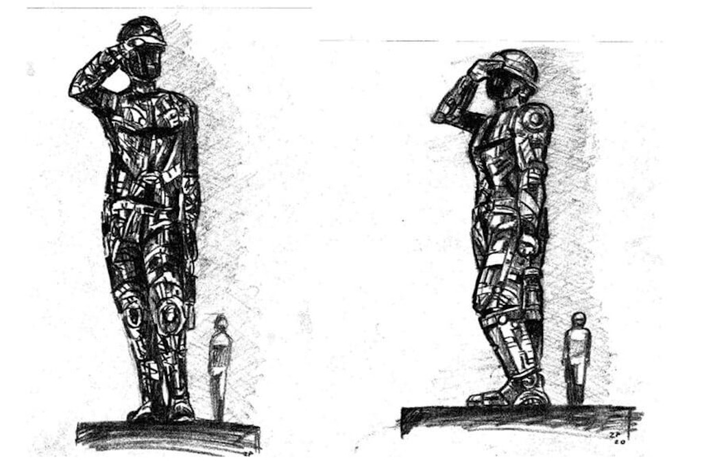 Sketches of the miner Prometheus sculpture.