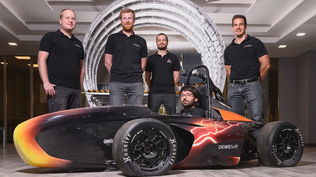 The Dewesoft GPE Gang - from left to right: Luka Jerman, Primož Gorenšek, Dino Florjančič, Aleksander Klemenčič (in the car), and Bojan Čontala.