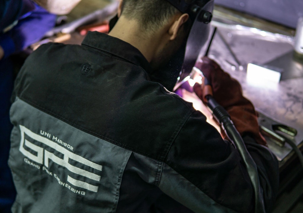 Welding on the formula student car frame.