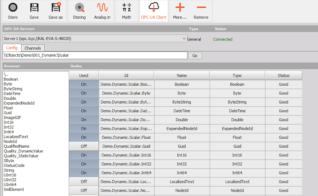 OPC-UA Client settings