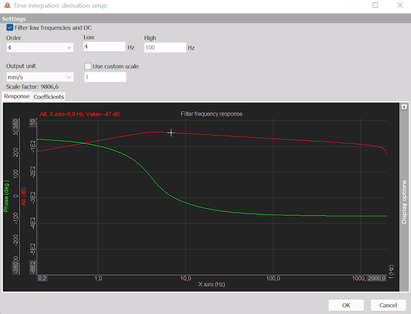 DewesoftX signal integration and derivation setup screen