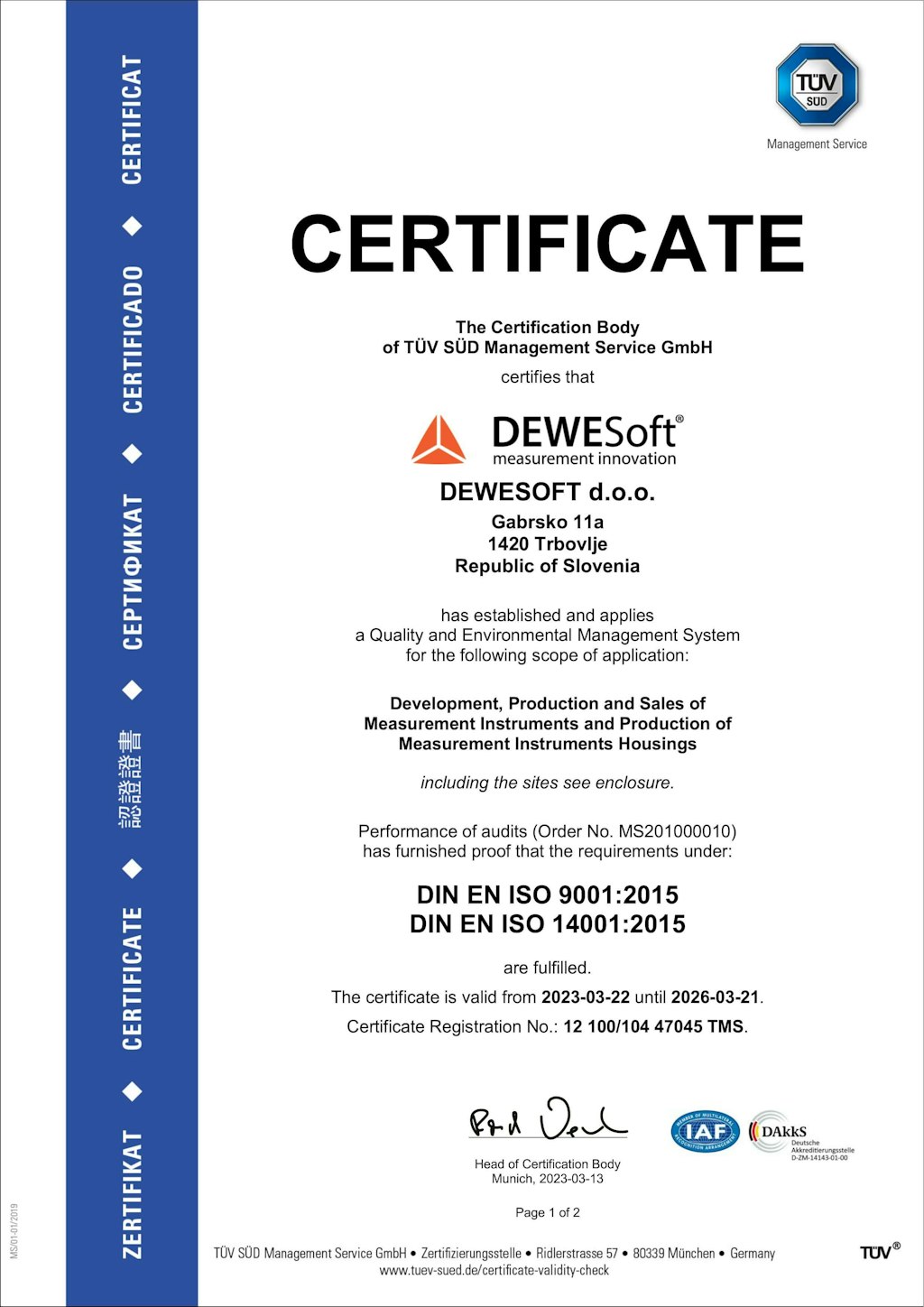 ISO certifice 9001-14001-1