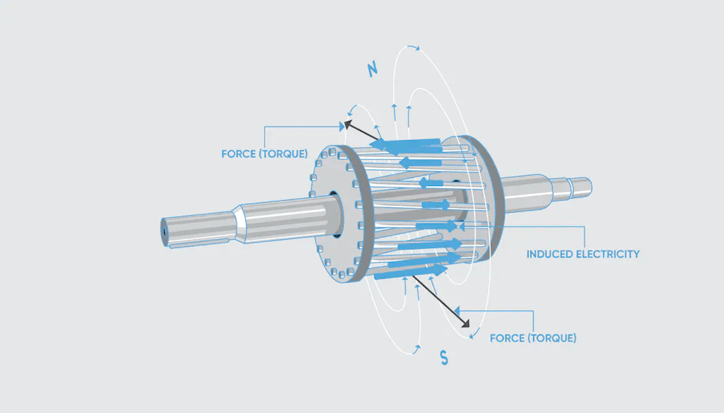 Rotor de gaiola de esquilo. Imagem cortesia de Motor Trend