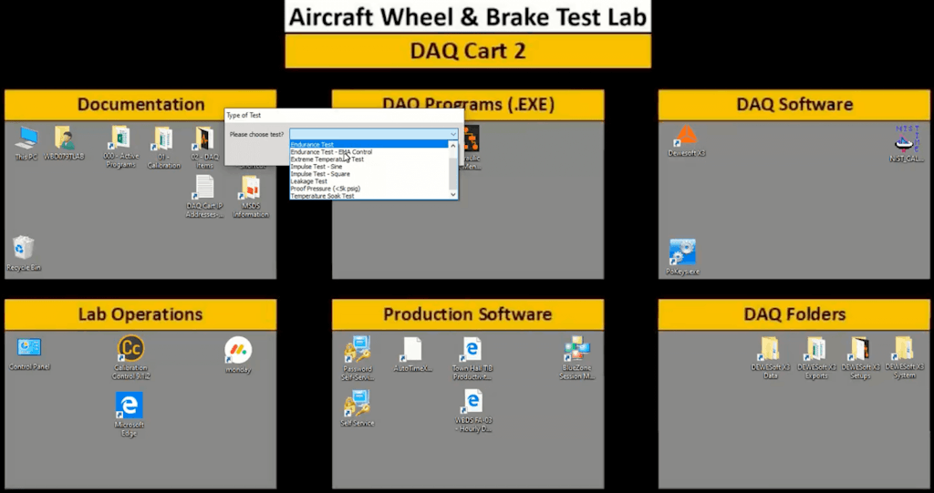 Figure 5. Selecting the desired type of test from the top-level menu.