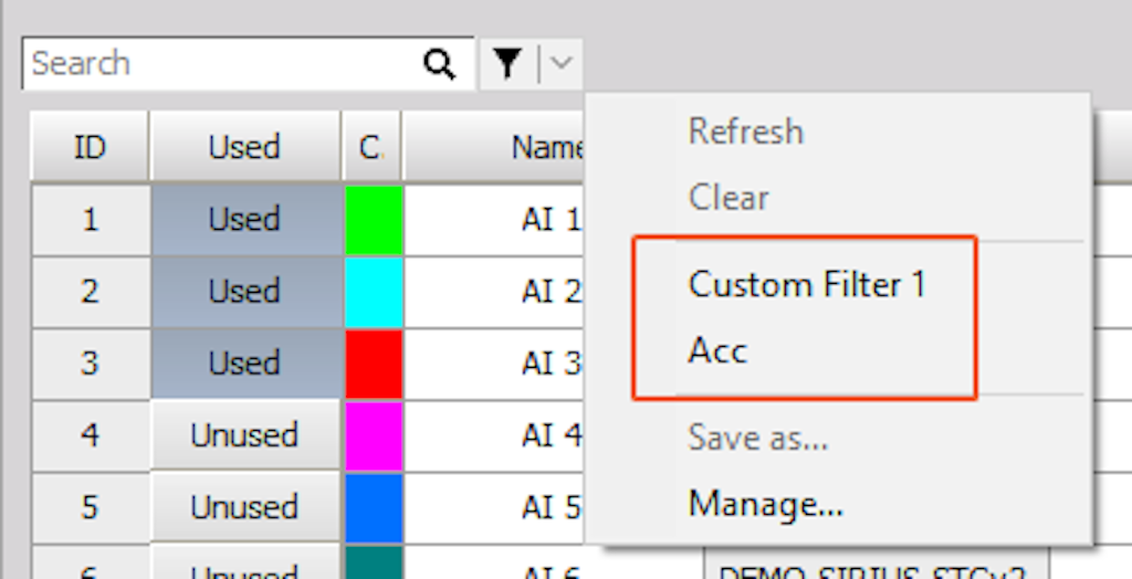 Saved custom filters with personalized name