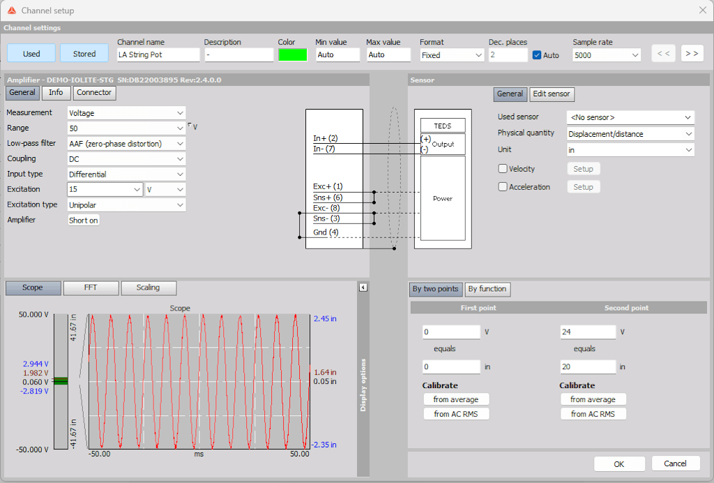 Figura 5. La schermata di configurazione dei canali in DewesoftX.