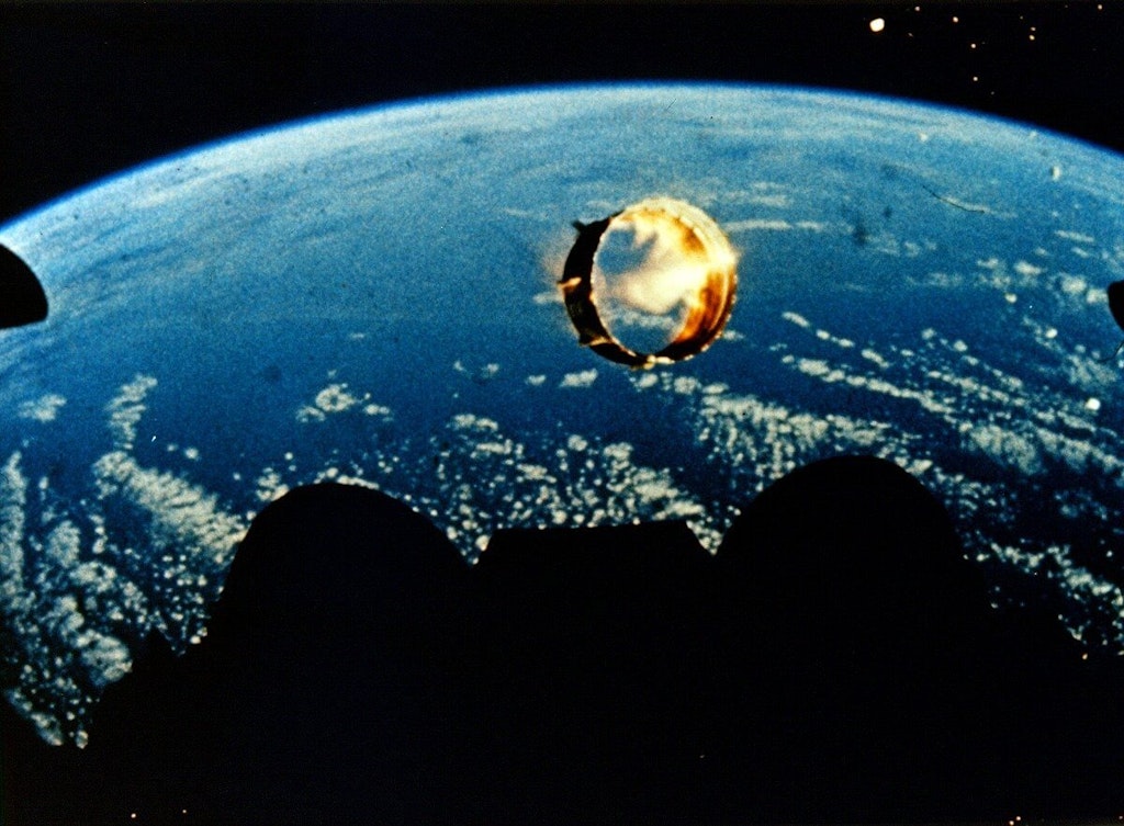 Still from footage of Apollo 6's interstage falling away. Photo by NASA