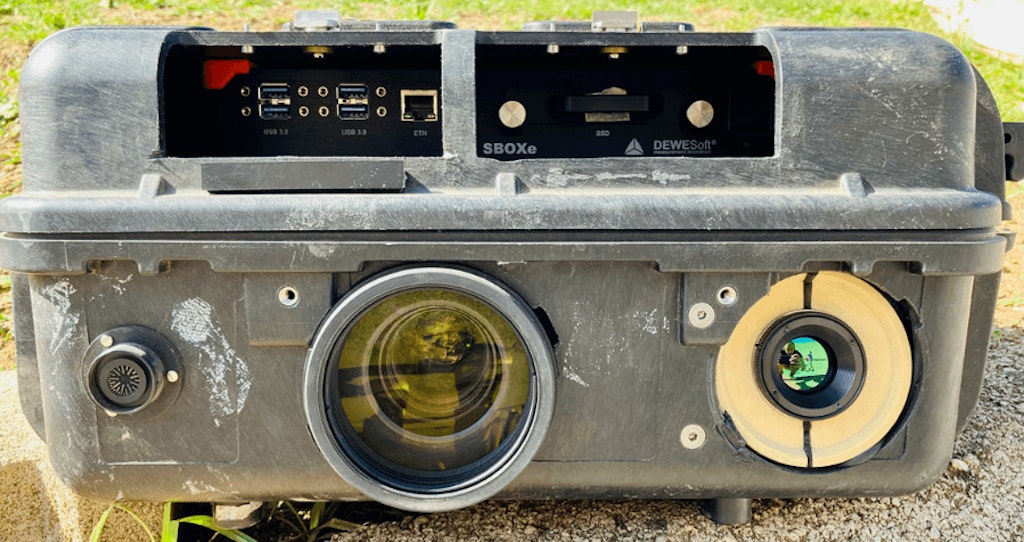 Figure 5. The cameras, microphone, and cooling fan are in the lower part of the case, while the Dewesoft computer, processing video and acoustic data, is in the upper part.