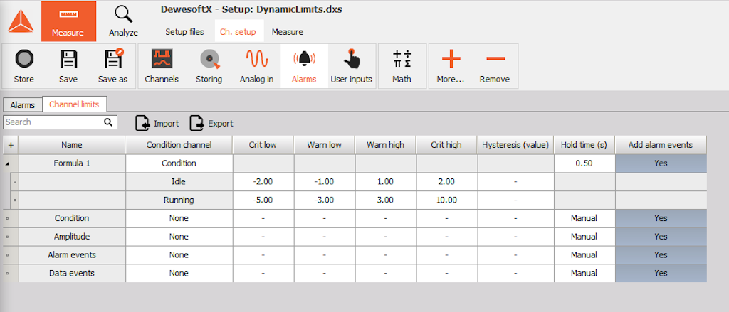 Dynamic channel limit settings inside the Alarm module