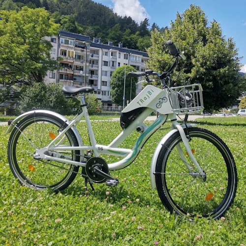 Trbovlje green park with a city sharing bike