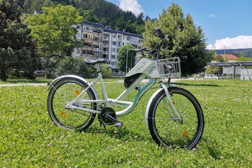 Trbovlje green park with a city sharing bike