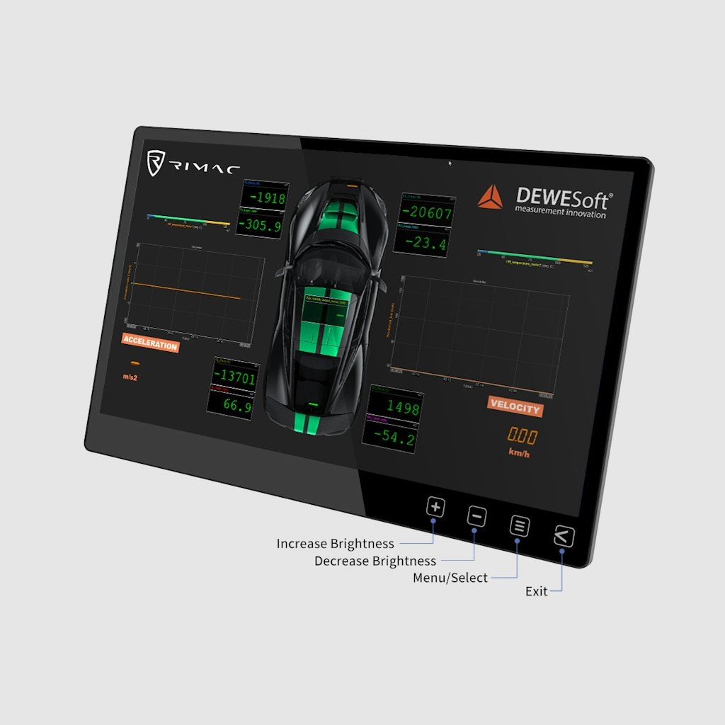 DS-DISP-15 portable display with DewesoftX measurement screen