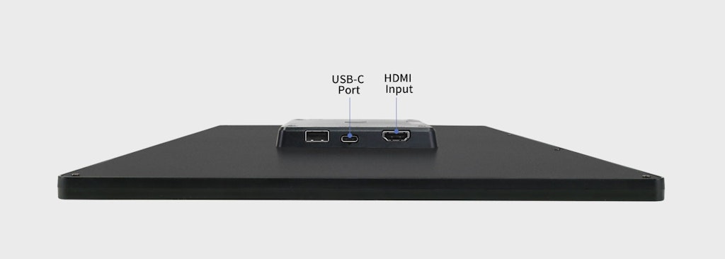 Portas de entrada DS-DISP-15 mostrando portas de entrada HDMI e USB tipo C