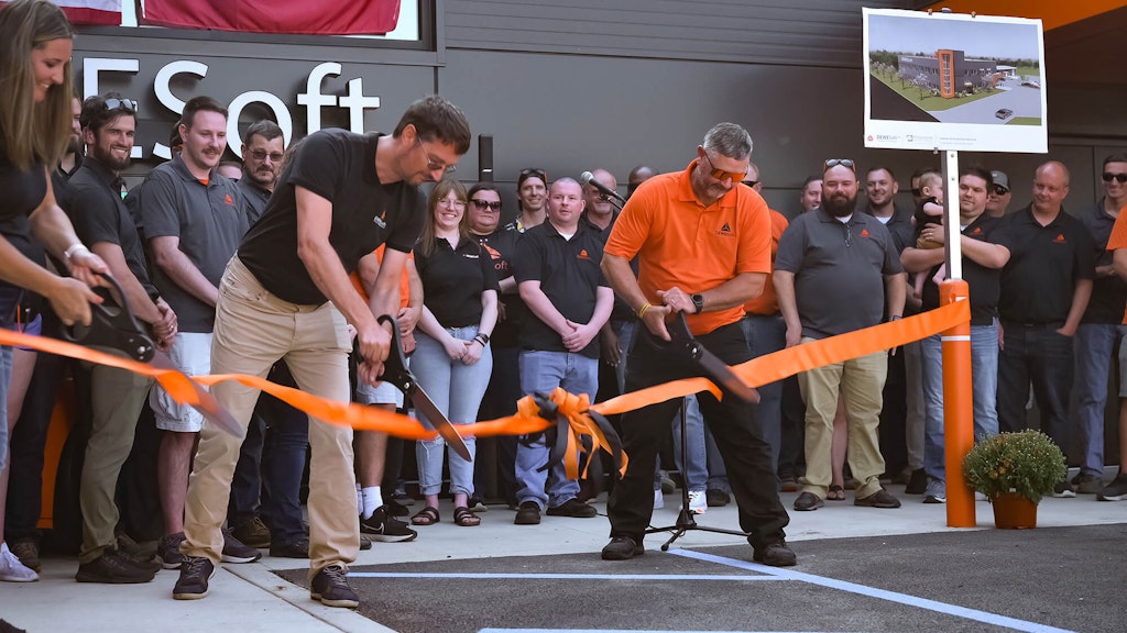 DS USA grand opening in August 2023. Cutting the ribbon from left to right are Christie Nowicki, Dr. Jure Knez, Andrew Nowicki. The Nowickis are the co-founders of Dewesoft USA.