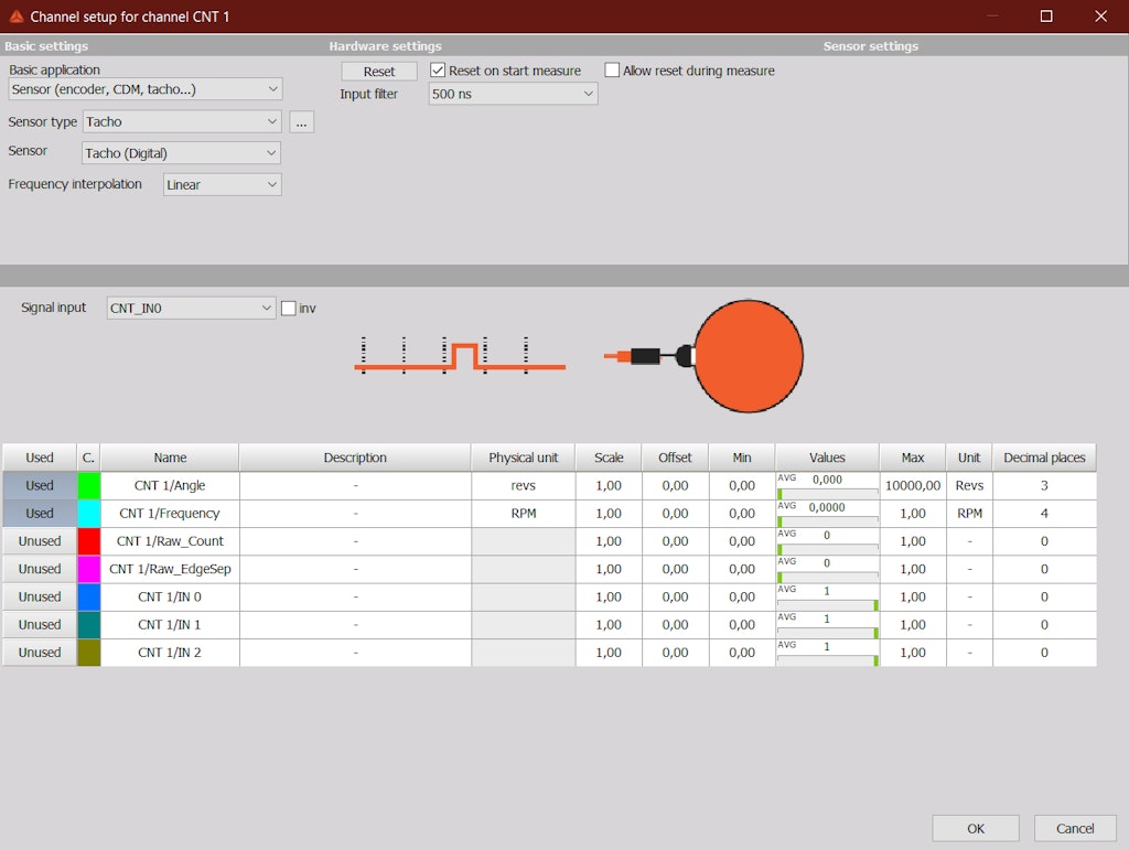Figure 9. Software setup for tachometer.