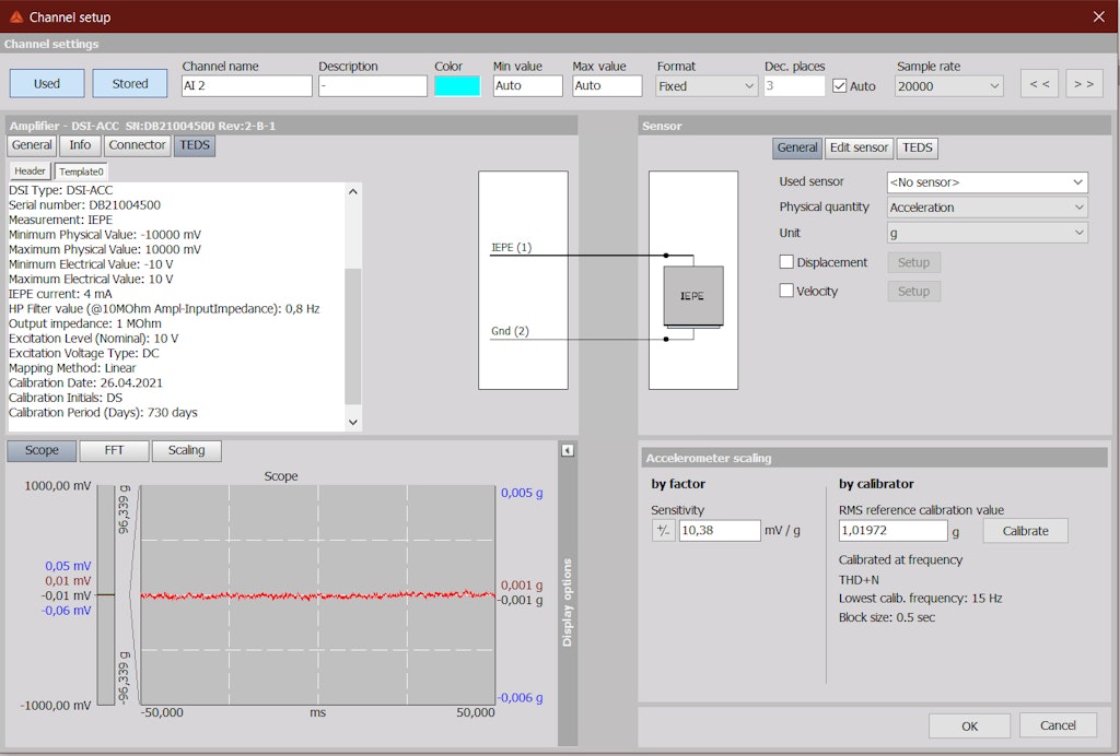 Figure 7. Software setup of accelerometer.