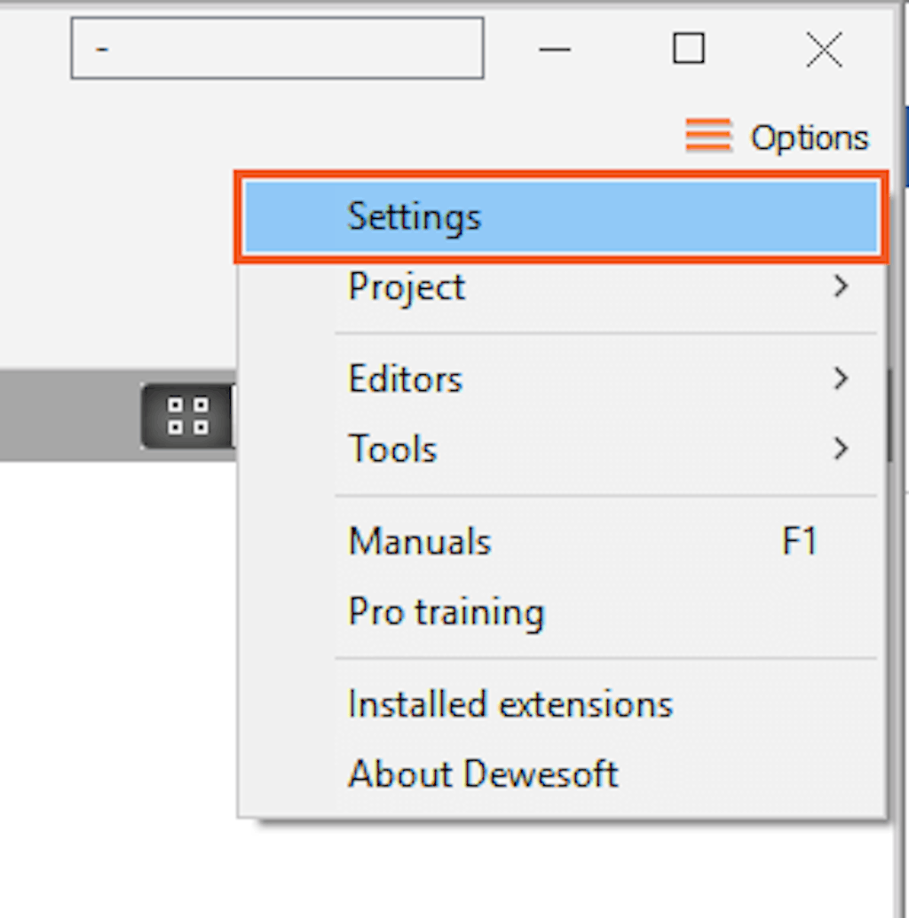 Entering settings button