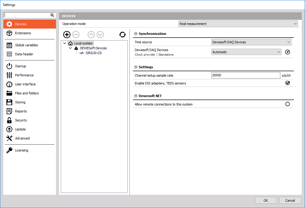 Dewesoft settings structure Dewesoft settings structure