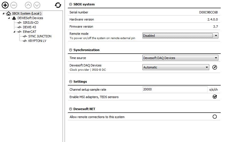 Dewesoft settings Dewesoft settings