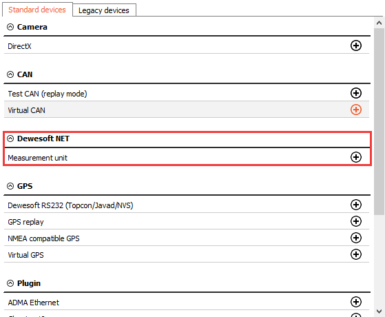 Add Dewesoft NET measurement window Add Dewesoft NET measurement window