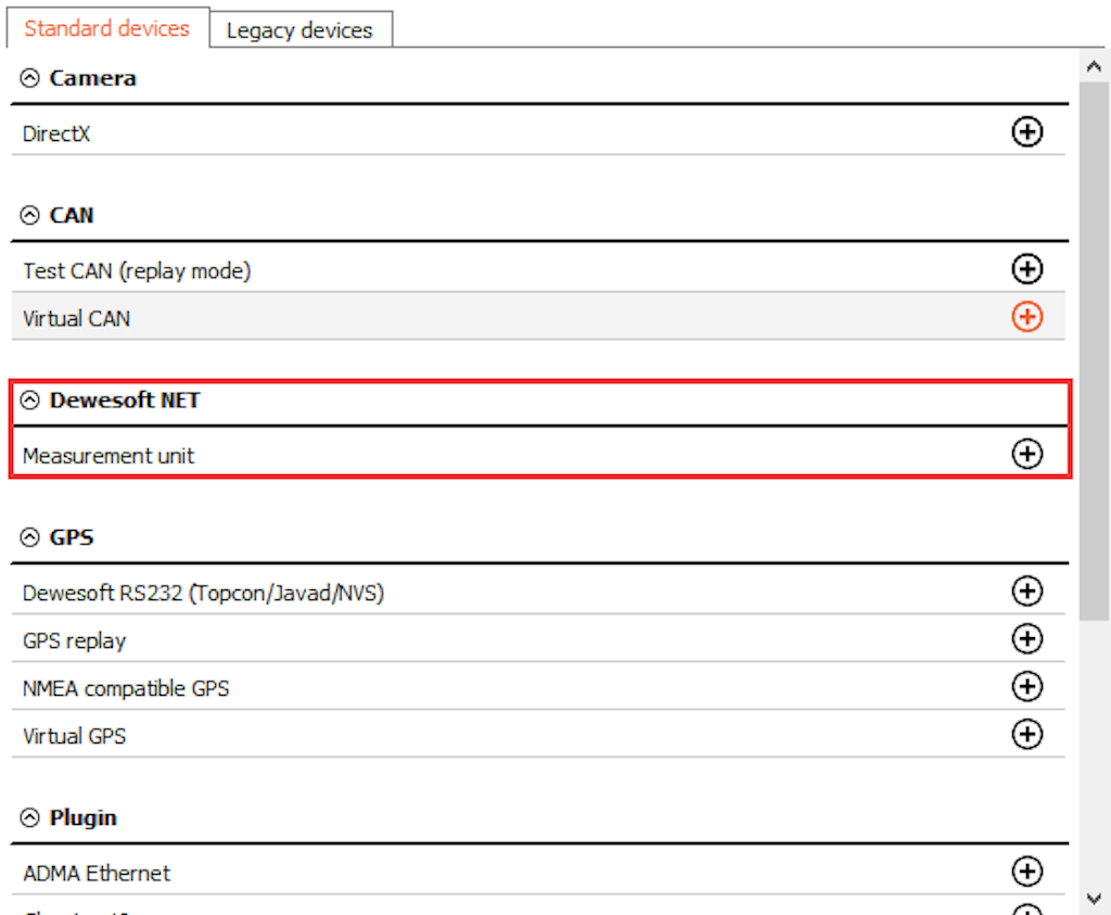 Add Dewesoft NET measurement window