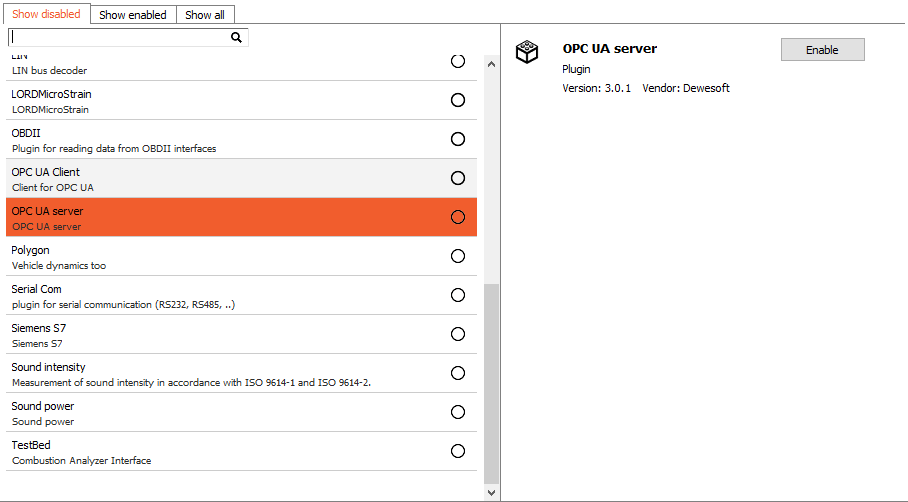 Enable the extension in Dewesoft settings Enable the extension in Dewesoft settings