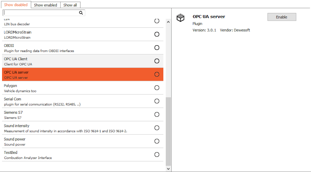 Enable the extension in Dewesoft settings