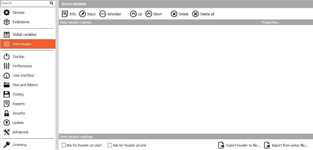 Data header settings