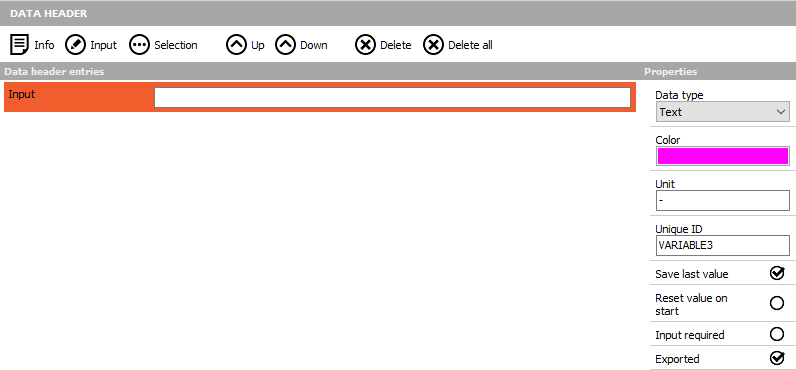 Data header input field Data header input field
