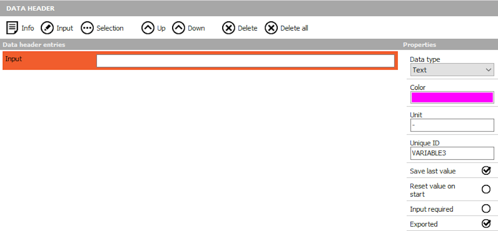 Data header input field