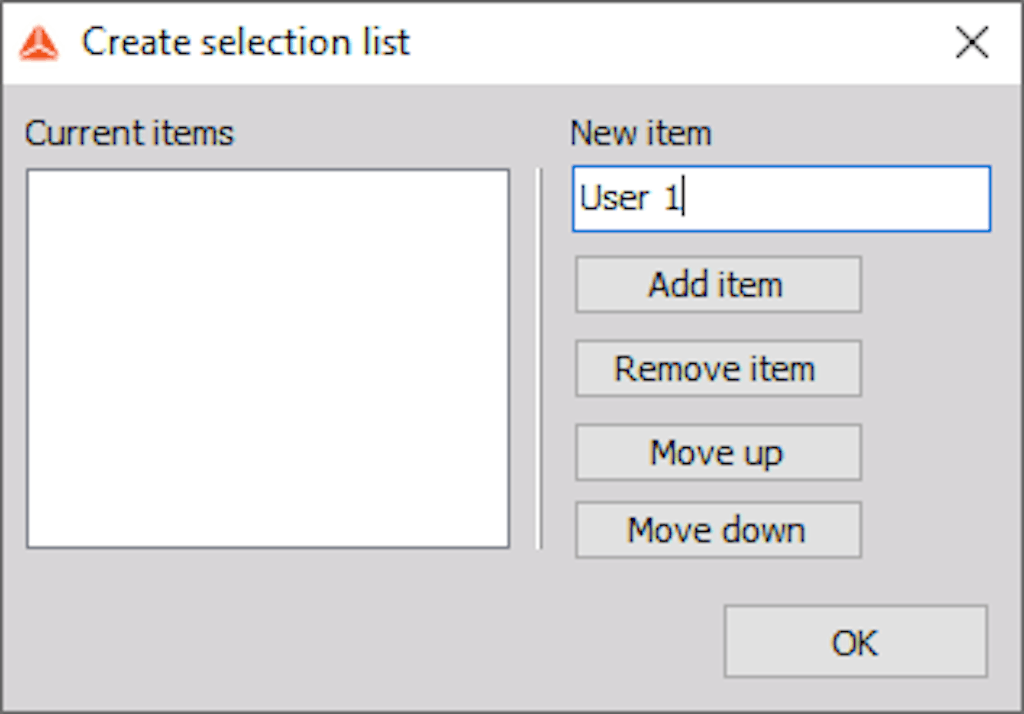 Add item to the selection list