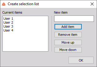 List of items in the selection list List of items in the selection list
