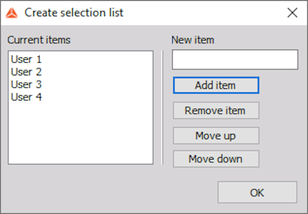 List of items in the selection list