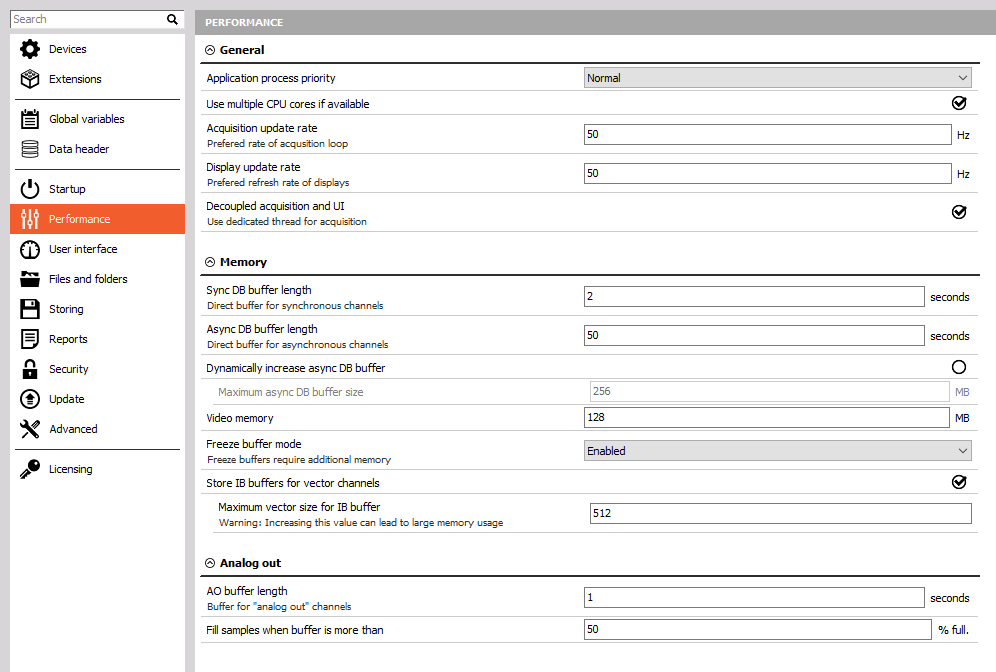Dewesoft X performance settings Dewesoft X performance settings