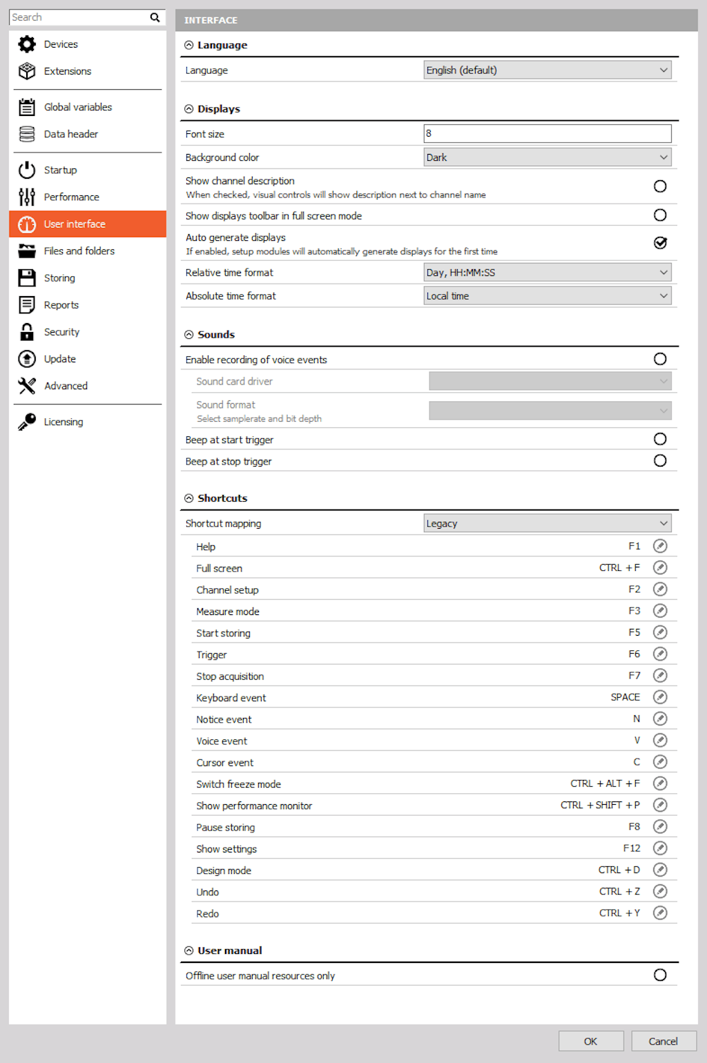 User interface settings