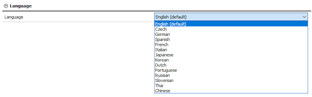 Dewesoft language selection