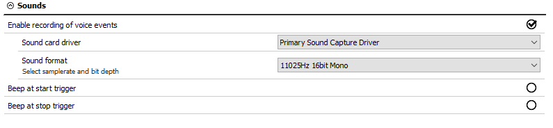 Settings for voice events Settings for voice events