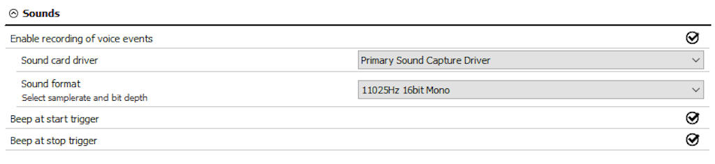Voice event settings example