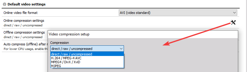 Video compression options Video compression options