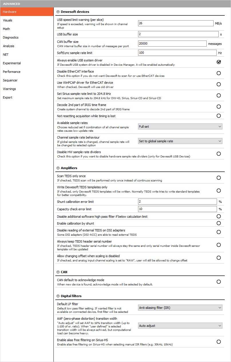 Advanced hardware settings Advanced hardware settings