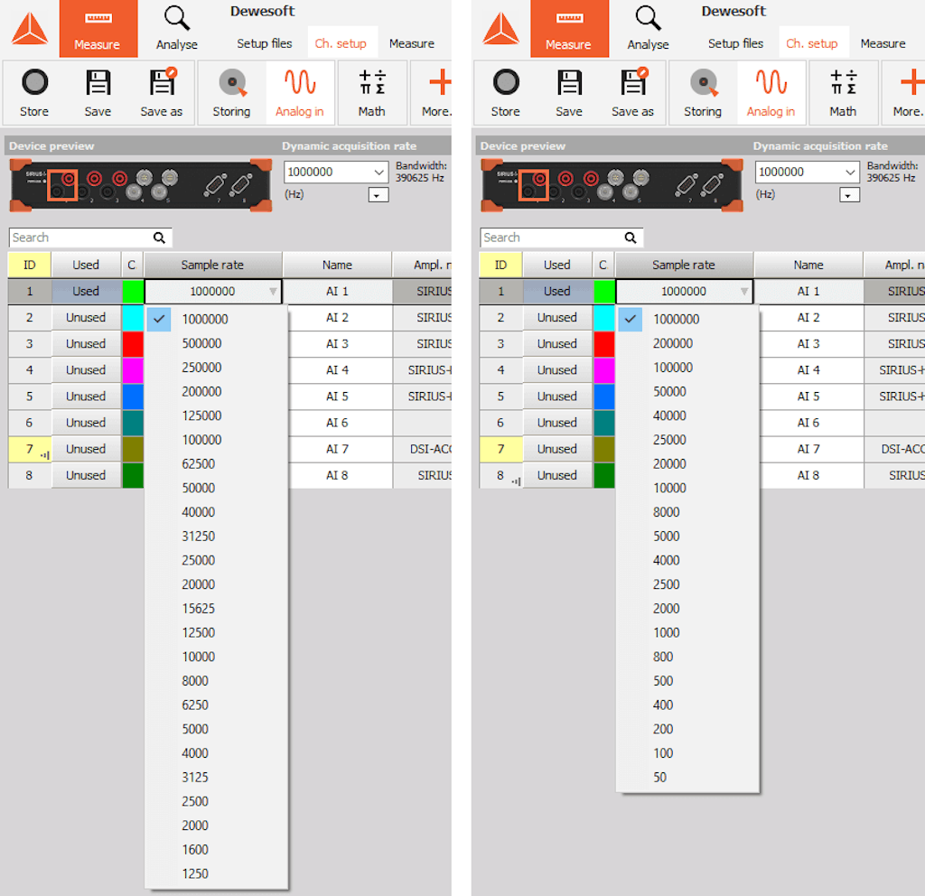 Full and reduced sample rate divider set