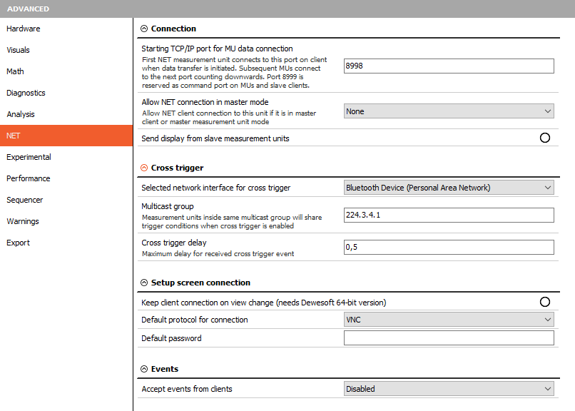 Advanced NET settings Advanced NET settings
